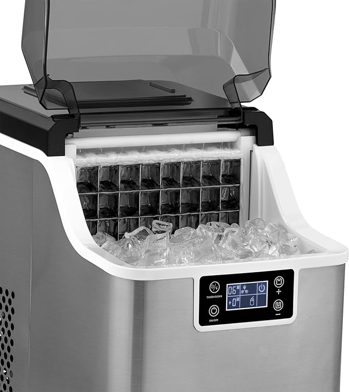 Newair Countertop Clear Ice Maker, 45lbs/Day Ice Cube Machine, Self-Cleaning Function and Custom Ice Thickness, Portable Ice Maker, 24H Timer, Ideal for Home Office and Outdoor Bar, Stainless Steel