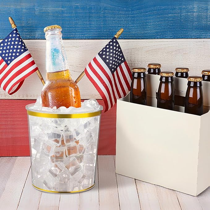 Ice Buckets Bulk, 6 Liter Plastic Round Ice Buckets, Disposable Storage Drink Tub or Party Bar Wine Beer Champagne Beverage Bottle Cooler(Clear,Gold Rim and Glitter,12 Pcs)