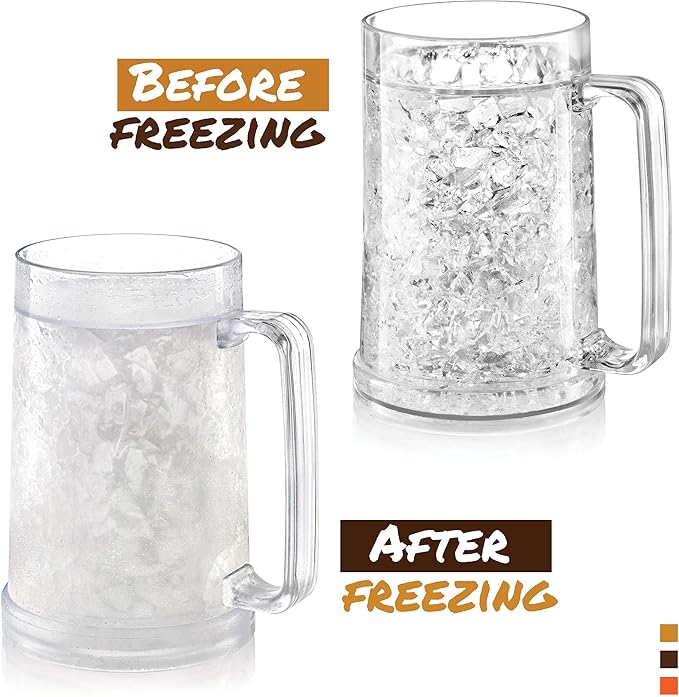 luxail Beer Mugs For Freezer, Double Wall Insulated Plastic Beer Glasses – Freezer Mugs, 16 oz – Perfect Frozen Beer Mugs for Home Bar Accessories, Gifts for Men, (1)