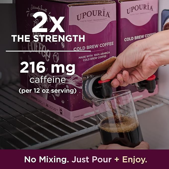 Upouria Cold Brew Coffee on Tap | Ready to Drink Cold Brewed Coffee | Drink Extracted from Premium Beans | 208mg Caffeine Content | Made from 100% Arabica Extract | Black & Bold | 128 fl oz
