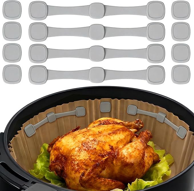 12Pcs Air Fryer Magnets Silicone Buckle for Holding Parchment Paper Liners, Upgraded High-Temp Resistant Air Fryer Accessories Locks Disposable Liners Safely (Gray)