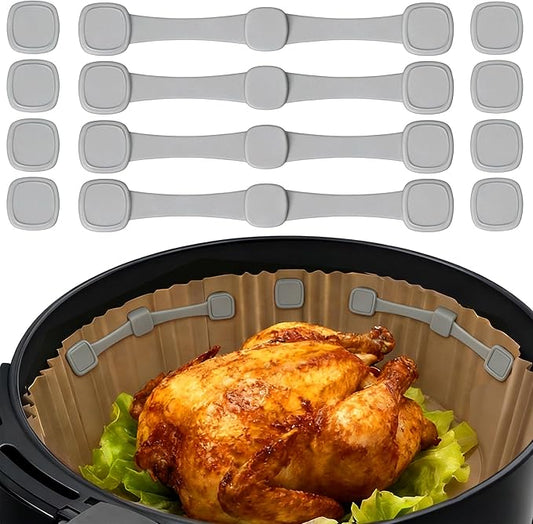 12Pcs Air Fryer Magnets Silicone Buckle for Holding Parchment Paper Liners, Upgraded High-Temp Resistant Air Fryer Accessories Locks Disposable Liners Safely (Gray)