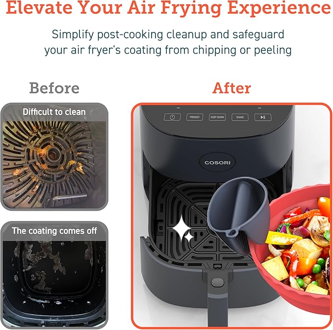 Cosori Air Fryer Silicone Liners for 3-5 Qt, Foldable 7.6 Inch Reusable Basket, Certified Food Grade Accessories, Resistant up to 450°F, Thickened & Durable, Non-stick Dishwasher Safe, Gloves, 2 Pcs