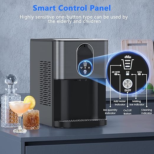 Kndko Nugget Ice Makers Countertop, 44lbs/24H Pebble Ice Machine with Self-Cleaning Dispenser, Soft Chewable Pellet Ice, 3.3lbs Storage for Home/Kitchen/Office/Party, Black