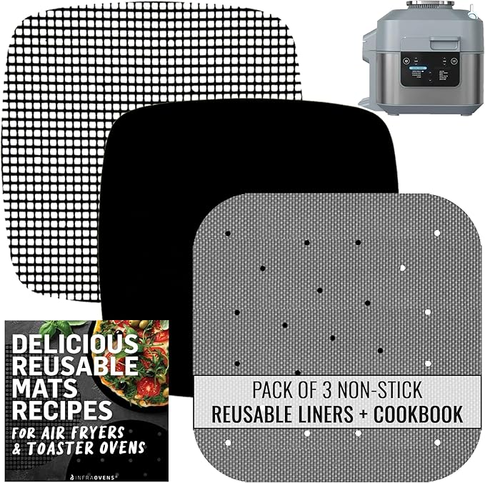 Air Fryer Liners for Ninja Speedi 6qt and Ninja Crispi 4qt, Ninja Crispi Pro 6-in-1, Reusable Mat Accessories with Air Frying and Cooking Recipes, Non-Stick Replacement for Parchment Paper