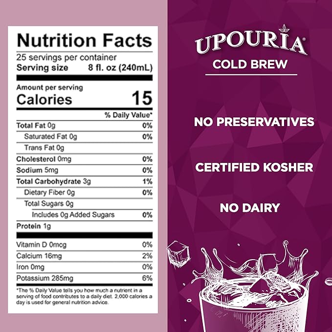 Upouria Cold Brew Coffee on Tap | Ready to Drink Cold Brewed Coffee | Drink Extracted from Premium Beans | 208mg Caffeine Content | Made from 100% Arabica Extract | Black & Bold | 128 fl oz