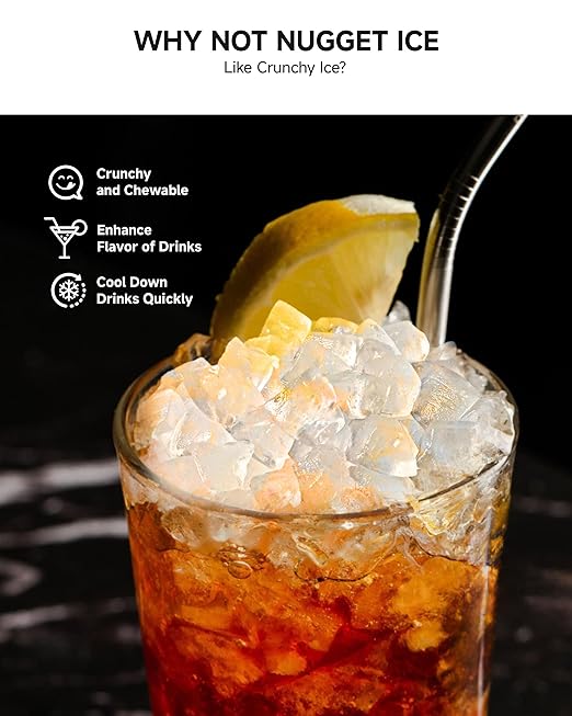 EUHOMY Under Counter Nugget Ice Maker, 49 lbs/Day Built-in or Freestanding Ice Machine with Double Ice Baskets, Self-Cleaning & 24H Timer, Home Use, Silver