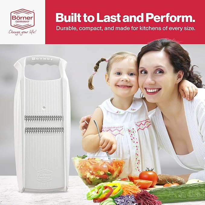 Swissmar Börner PowerLine Thin Julienne Vegetable Slicer – Precision Mandoline Slicer for Potatoes, Zucchini, & Hard Fruits - Perfect for Vegetable Salad – Essential Kitchen Gadgets - White