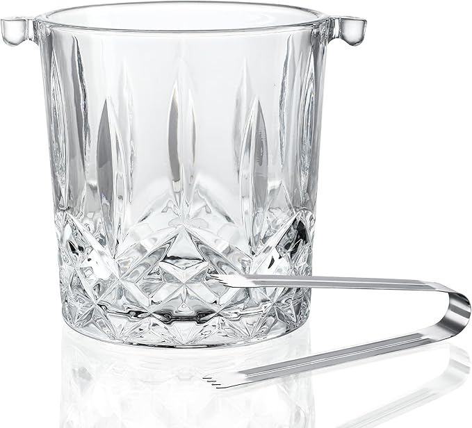 30.4oz Glass Ice Bucket with Handle Ice Tong 5 * 4.1inch Crystal Clear Cocktail Wine Champagne Cooler for Christmas Bar Parties Cocktail Accessories