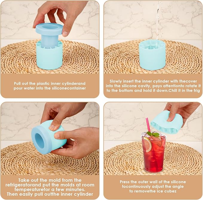 2 Pack Cylinder Silicone Ice Cube Molds, Easy-Release Ice Cube Trays for Cocktails, Whiskey, Coffee, Drinks, Portable Ice Bucket Maker Cup with Squeeze Design, 40 Pcs Ice Cubes Capacity (Blue)