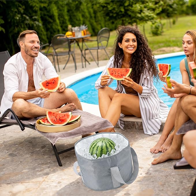 Reallnaive 2 Pcs Cooling Ice Bucket for Parties 15L Large Folding Cooler Capacity Foldable Ice Bucket with Storage Bag for Summer Party Keeping Drinks Tube for Cold or Warm for Camping Beach(Grey)