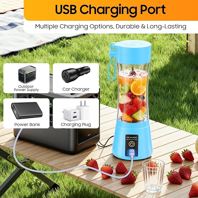 Portable Blender for Smoothies & Shakes - Cordless Personal Size Blender with 6 Blades, 380Ml Juice Cup, Lightweight & Rechargeable, Freshly Squeezed for Picnic/Sports/Office