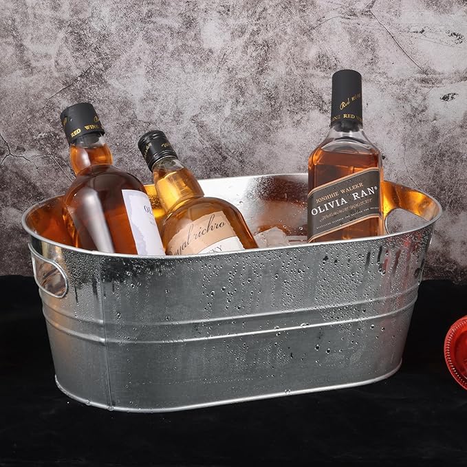 4Pcs 3 Gallon Galvanized Bucket Ice Bucket Large Metal Drink Buckets for Parties Beer Beverage Tub with Scoops for Champagne Cocktails Wine Cooling for Mimosa Bar Supplies