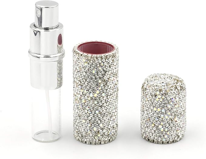 Rhinestone Empty Portable spray bottle, cosmetic Perfume spray bottle spray essential oil bottle glass perfume bottle 10ML (Silver)