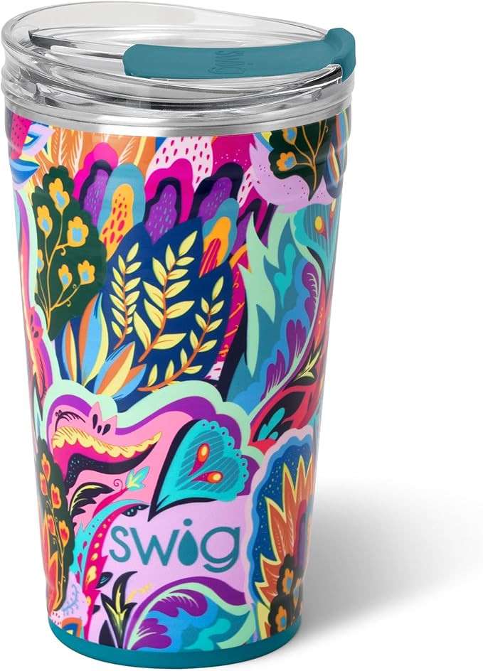 Swig Life 24oz Party Cup, Stackable Insulated Travel Coffee Tumbler with EZ Slider Lid, Cup Holder Friendly, Stainless Steel 24 oz Tumbler, Reusable Coffee Mug (Bazaar)