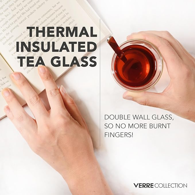 Verre Collection Turkish Tea Cups 4.25 oz, Lightweight Turkish Tea Glasses, Heat Resistant Double Wall Tea Cups, Insulated Turkish Tea Set of 2