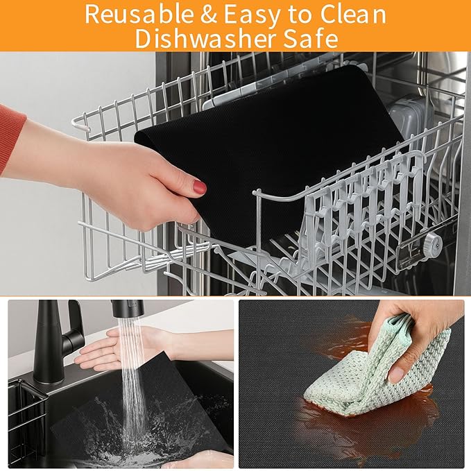 4 Packs Oven Liners for Bottom of Oven, 13.4"x10.8" Pre-Cut Rectangle Reusable Fiberglass Heat Resistant Non-Stick Mat Accessories for Breville BOV845BSS Smart Oven Pro Countertop Oven Air Fryer