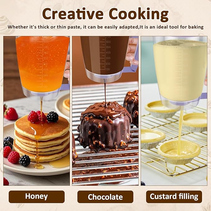 Pancake Batter Dispenser with Squeeze Handle 30.43 oz Batter Separator Baking Tools for Pancakes Cupcake Waffle Muffin Mix Cake