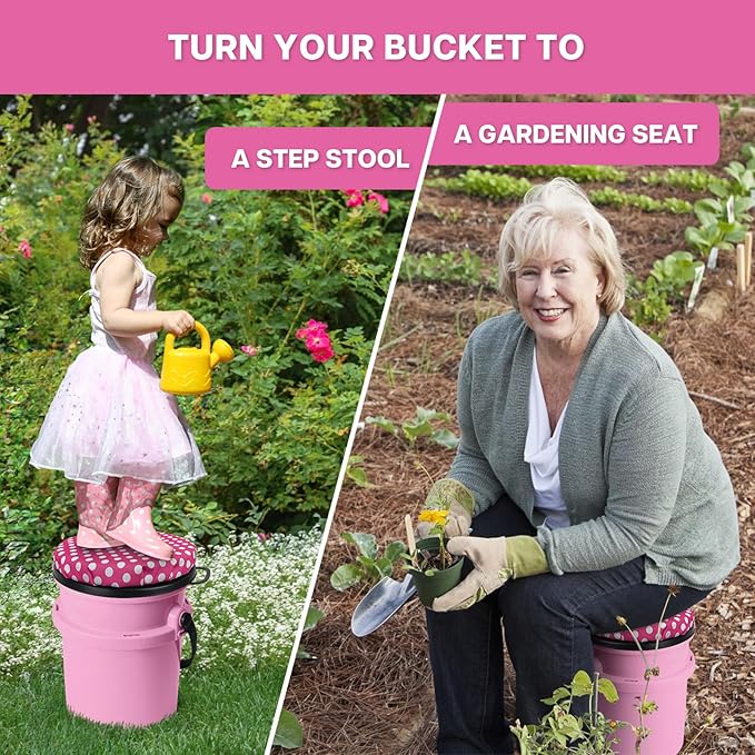 5 Gallon Bucket Seat for Yeti Bucket Only, Swivel Bucket Lid with Padded Top for Cozy Sitting, Bucket Seat Cushion for Outdoor Fishing,Hunting,Gardening, Baseball Training, Pink, Black