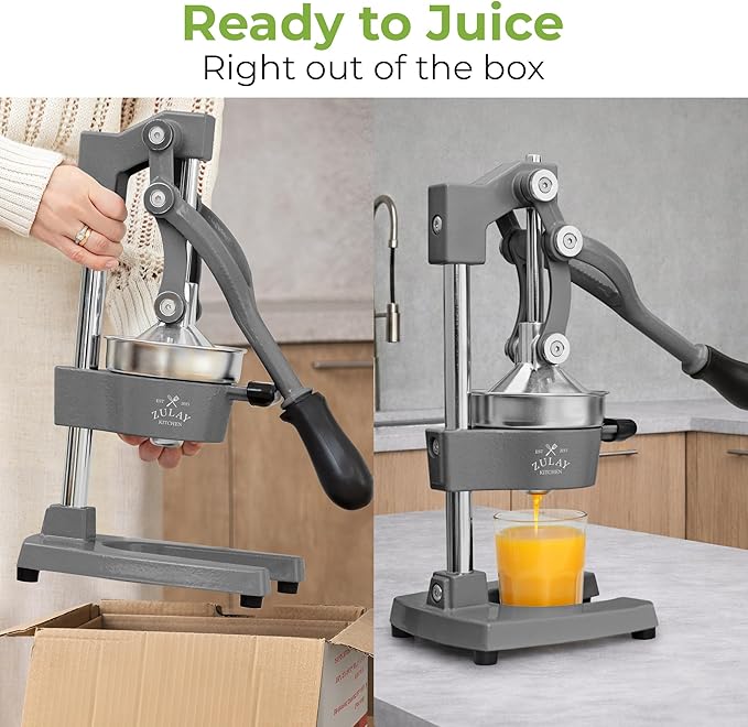 Zulay Kitchen Cast Iron Juicer - Easy-to-Clean Heavy-Duty Manual Juicer, Professional Citrus Juicer - Stainless Steel Lemon Squeezer - Manual Citrus Press & Orange Squeezer - Orange Juicer (Gray)