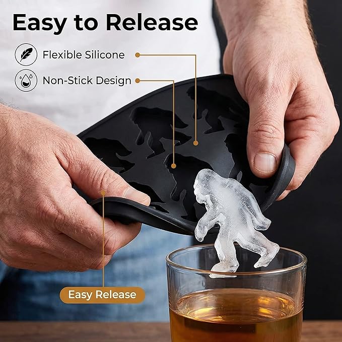 Bigfoot Ice Cube Mold,Big Foot Ice Cube Molds,6 Cavity Silicone Sasquatch Ice Cube & Popsicle Tray for Spooky Whiskey Halloween Party Drinks (Black)
