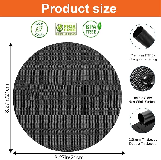 4-Pack Round Air Fryer Liners 8.27"* 8.27" for Ninja AF101 AF150 AF161 4QT Fiberglass Non-Stick Mats Reusable Parchment Paper Alternative & Accessories