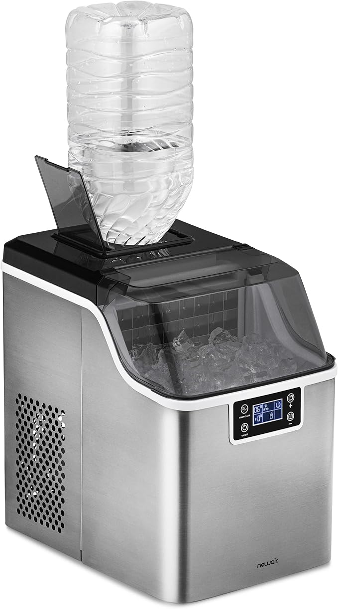 Newair Countertop Clear Ice Maker, 45lbs/Day Ice Cube Machine, Self-Cleaning Function and Custom Ice Thickness, Portable Ice Maker, 24H Timer, Ideal for Home Office and Outdoor Bar, Stainless Steel