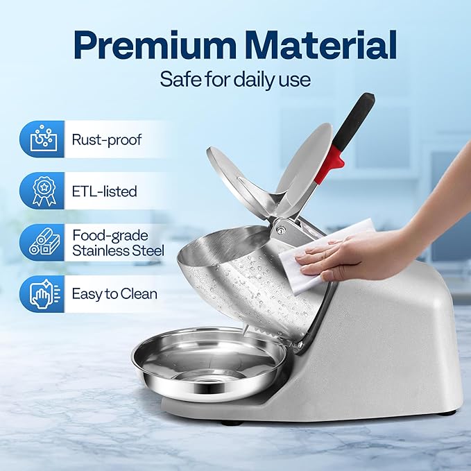 VIVOHOME Electric Ice Crusher Shaver 4 Blades Snow Cone Maker Machine Silver 210lbs/hr with Ice Pick for Home and Commercial Use