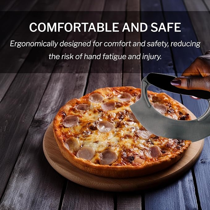 Amco Mezzaluna 2-Pack Herb Chopper with Silicone Handle & Stainless Steel Blade - 4.9" Dishwasher Safe Chopping Tool for Herbs, Vegetables & Garlic - Non-Slip Grip, Easy to Use & Comfortable to Hold
