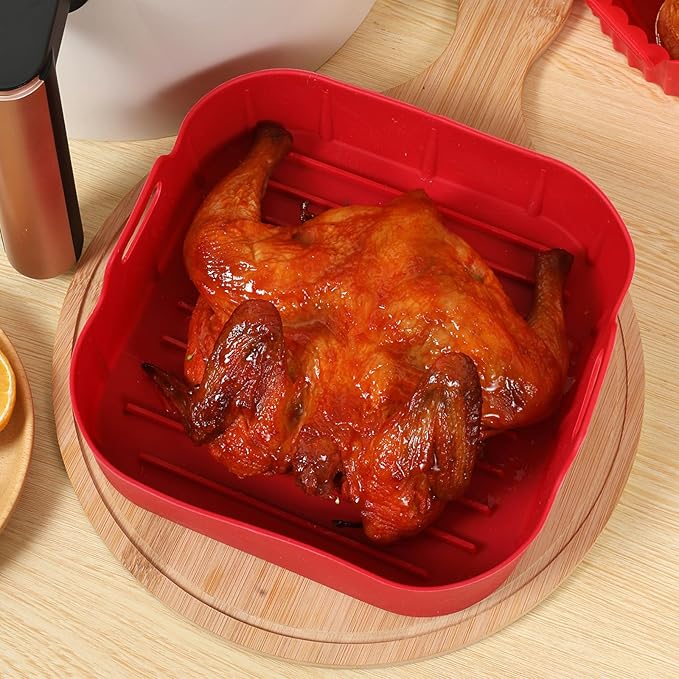 2Pcs Air Fryer Silicone Liners,Air Fryer Silicone Liners Fit 3-6QT Air fryer, Reusable Food Grade Silicone Air fryer Liners Baking Tray Basket Accessories(Square,7.5 Inch)