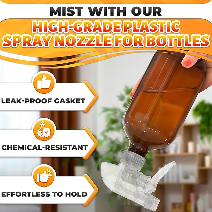 4 Pack Spray Bottle Nozzle Replacement – Adjustable Length Mist & Stream Spray Tops for Bottles 8 Oz & 16 Oz Bottle, Durable Trigger Sprayer Nozzles for Cleaning, Gardening, Salon and Home Use