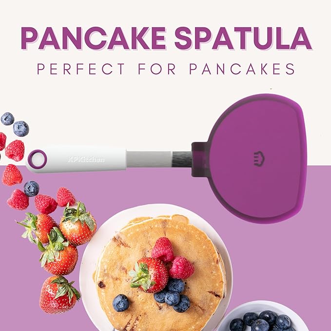 KPKitchen Pancake Batter Dispenser and Pancake Spatula Flipper - Perfect Baking Tool for Cupcakes, Waffles, Crepes, Cake or Any Baked Goods (Purple) - Heat Resistant Wide Spatula Perfect for Pancakes