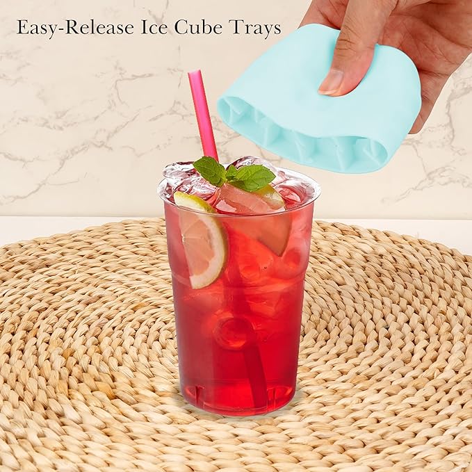 2 Pack Cylinder Silicone Ice Cube Molds, Easy-Release Ice Cube Trays for Cocktails, Whiskey, Coffee, Drinks, Portable Ice Bucket Maker Cup with Squeeze Design, 40 Pcs Ice Cubes Capacity (Blue)