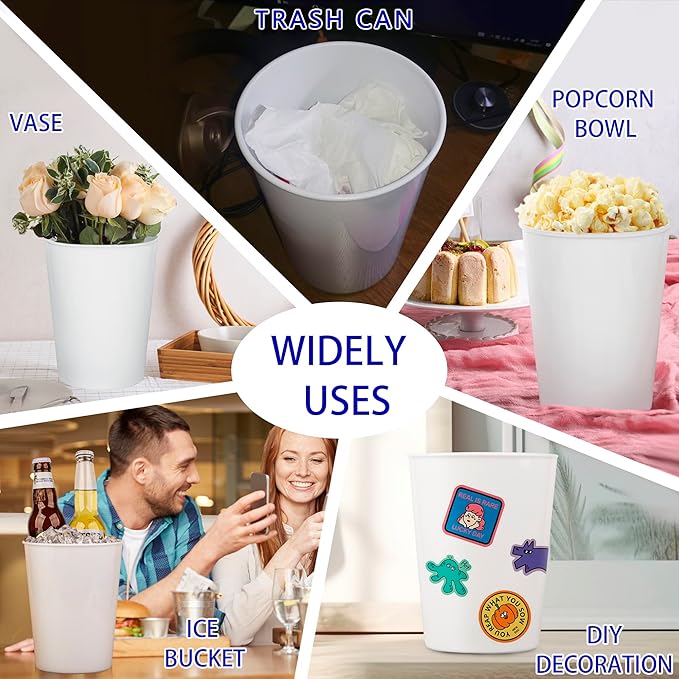 6 Pack Ice Buckets for Parties, Plastic Wine Cooler for Champagne, Beverage, Soda and Beer, Classic Wine Bottle Chiller for Wedding, Versatile Buckets as Vase, Flower Pot or Trash Bin, White