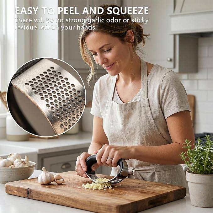 2-Pack Professional Garlic Press Set: [2-in-1 with Chopping Blade] + [Classic Heavy-Duty Rocker]. Complete Kitchen Solution with Ergonomic & Easy-Clean Handles