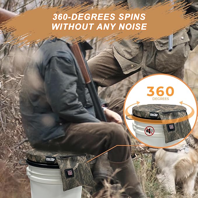 MDSTOP Heated 5 Gallon Bucket Seat, 360-Degree Swivel Bucket Seat Lid, Waterproof Top Seat Foam Cushion for Dove Duck Hunting, Ice Fishing, Baseball, Gardening, Camping（No Power Bank）