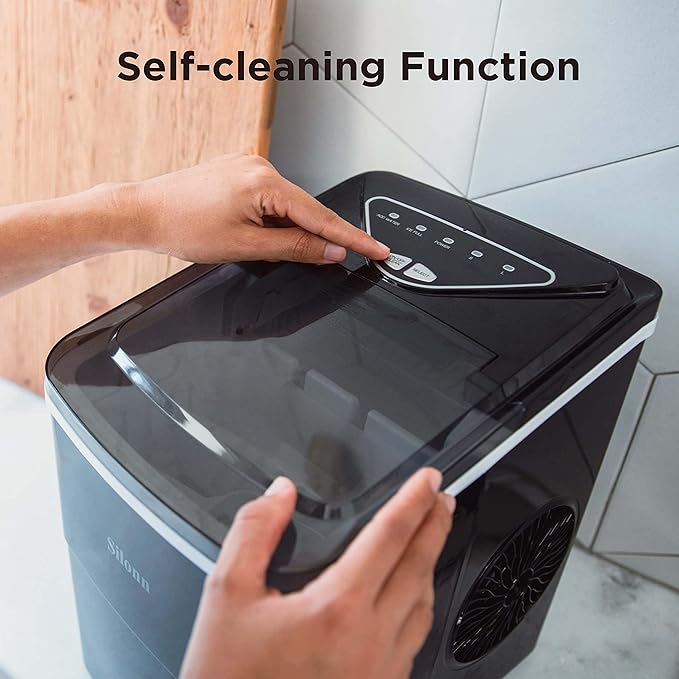 Silonn Countertop Ice Maker Machine - Auto-Cleaning Portable Ice Maker, 26lbs in 24Hrs, 2 Sizes of Bullet Ice for Home Kitchen Office Bar Party, Black