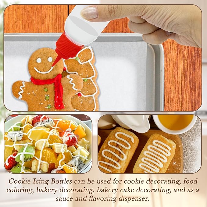 LhyBtm Icing Bottles Writer Bottles 6 Squeeze Applicator Jars with Needle, Brush and Funnel for Cookies Icing Cake Decorating Coloring Cookie Cutters Baking Decor Pancake