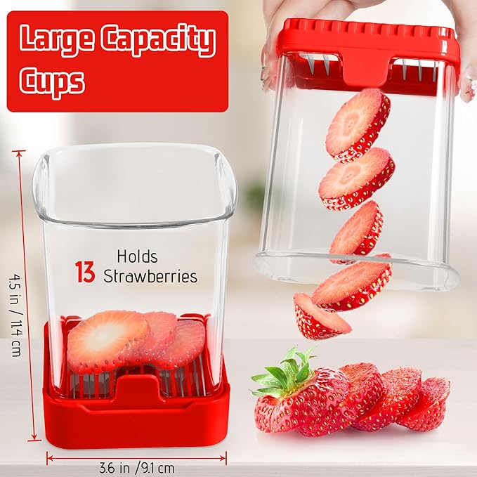 3-in-1 Strawberry Banana Egg Slicer Cup | Detachable Fruit Cutter with Push Plate for Effortlessly Safe Slicing | Quick Meal Prep & Snacks Kitchen Gadget (Red)
