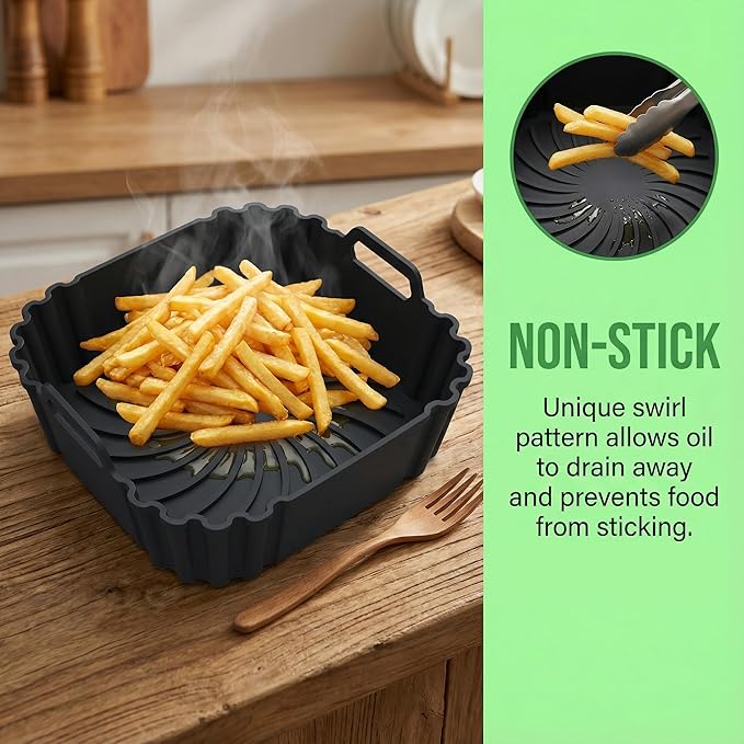 Silicone Air Fryer Liners 2 Pack, Reusable Silicone Air fryer basket liners for Ninja AF141 181, 8.5 Inch Air Fryer Liners for COSORI 5-6.5 QT,Large Air Fryer Accessories
