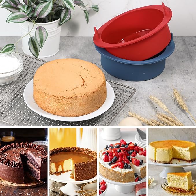 Webake 6 Inch Air Fryer Round Cake Pans for Baking, Nonstick Silicone Air Fryer Baking Pan Wih Handle, BPA Free Set of 2