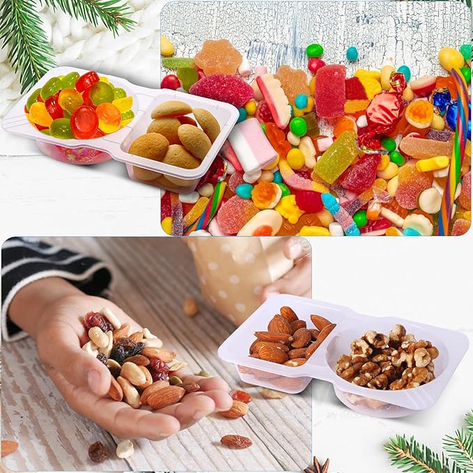Qewro 15 Sets Snack Containers, Reusable Double Compartment Condiment With Lids 2 Portion Snack Containers Sauces Dip, Disposable Box to Grab and Go with Prep For Adults, On The Go For Kids