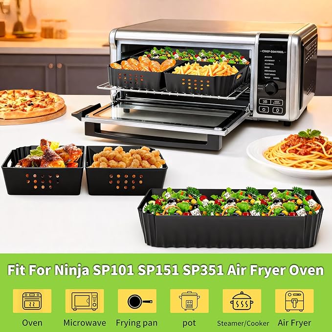 Silicone Air Fryer Liners for Ninja SP101 SP151 Air Fryer Oven, 3 Pcs Silicone Oven Liners Air Fryer Accessories for Ninja Digital Air Fry Countertop Oven SP101 SP151 SP351 SP201 SP301