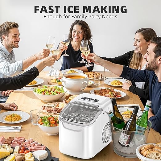 Antarctic Star Countertop Ice Maker, Portable Ice Machine with Carry Handle, 26.5Lbs/24H, 2 Sizes Bullet Ice, 8Cubes in 6 Mins Office/Kitchen/Bar White