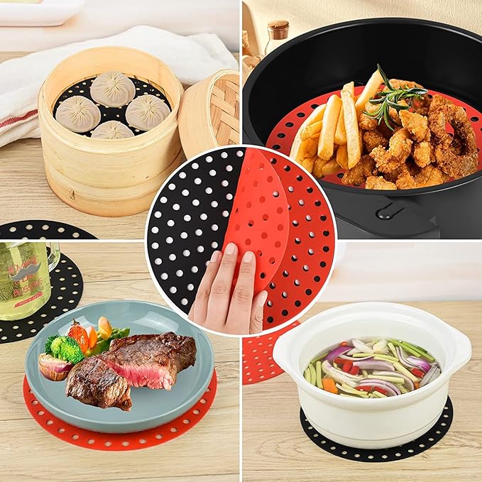 Reusable Air Fryer Silicone Liners 2-Packs, 8 Inch Round Non-Stick, BPA Free Reusable Air Fryer Accessories (8 inch)