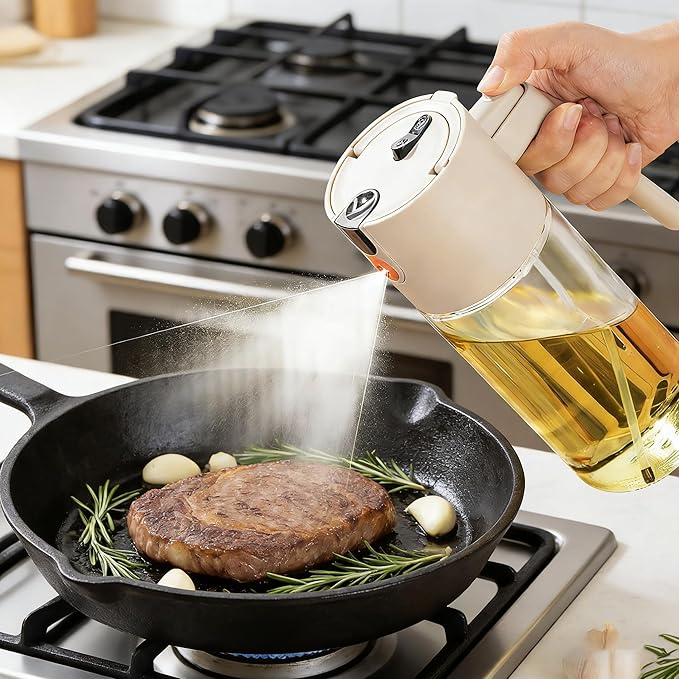 Large Premium Olive Oil Glass Spray Bottle, Ideal for Cooking, 2-in-1 Kitchen Oil Dispenser, 600ml/20oz Oil Spray Bottle, Perfect for the Kitchen, Air Fryers, Salads, and Barbecues