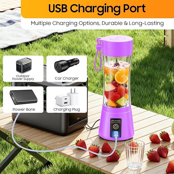 Portable Blender for Smoothies & Shakes - Personal Blender with 12Oz Traveling Cup, BAP Free, 6 Stainless Steel Blades, Freshly Squeezed for Office/Picnic/Sports