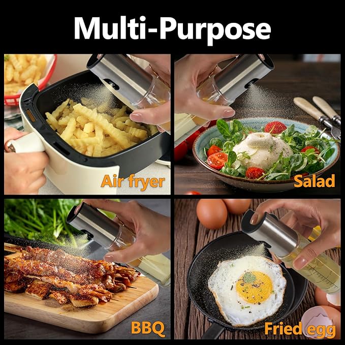 2 Pack Oil Sprayer for Cooking, 3.5 OZ Olive Oil Dispenser Bottle for Kitchen Gadgets, Food, Air Fryer, Salad, Vinegar, BBQ, Stainless Steel Pump for Mist Spray, Glass Metarial Mister, 100 ML
