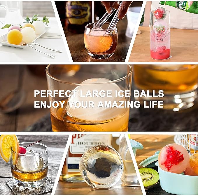 4PCS Small Sphere Ice Mold - Makes about 5CM (1.96") Crystal Clear Ice Balls,Silicone Reusable Ice Cube Trays for Whiskey, Bourbon, Cocktails & Home Bars