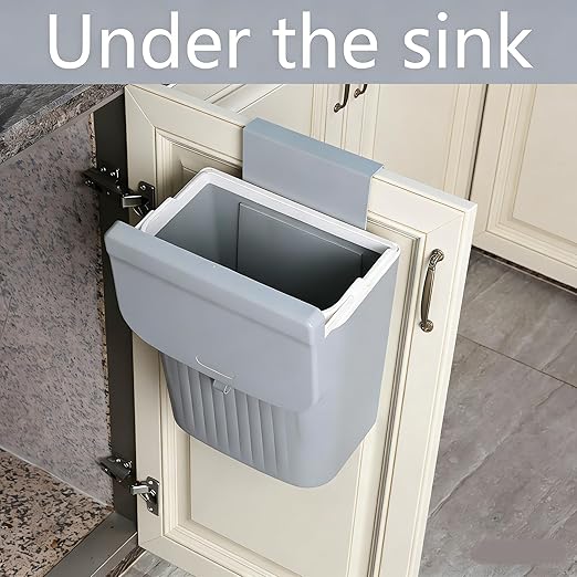 Hanging Compost Bin, Wall-Mounted Food Scraps Collector with Lid, Under Cabinet Small Trash Can for Coffee Station, RV & Studio Apartment (3.2 Gal Solo Size)